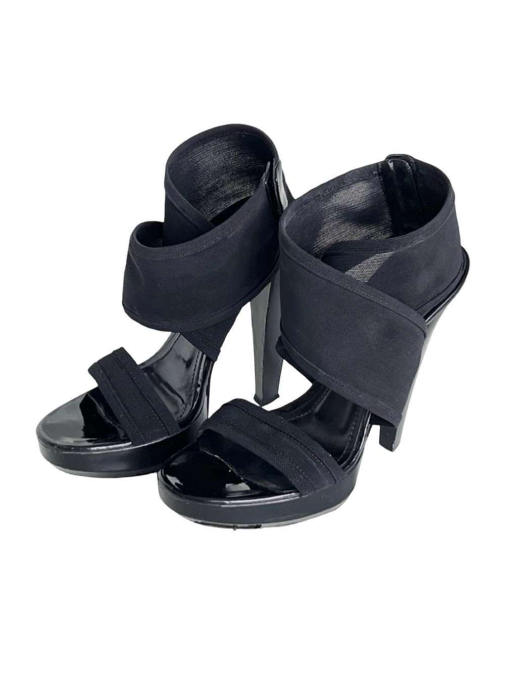 Burberry Heels Black Leather Criss Cross Sandals Platforms High Heels 36.5